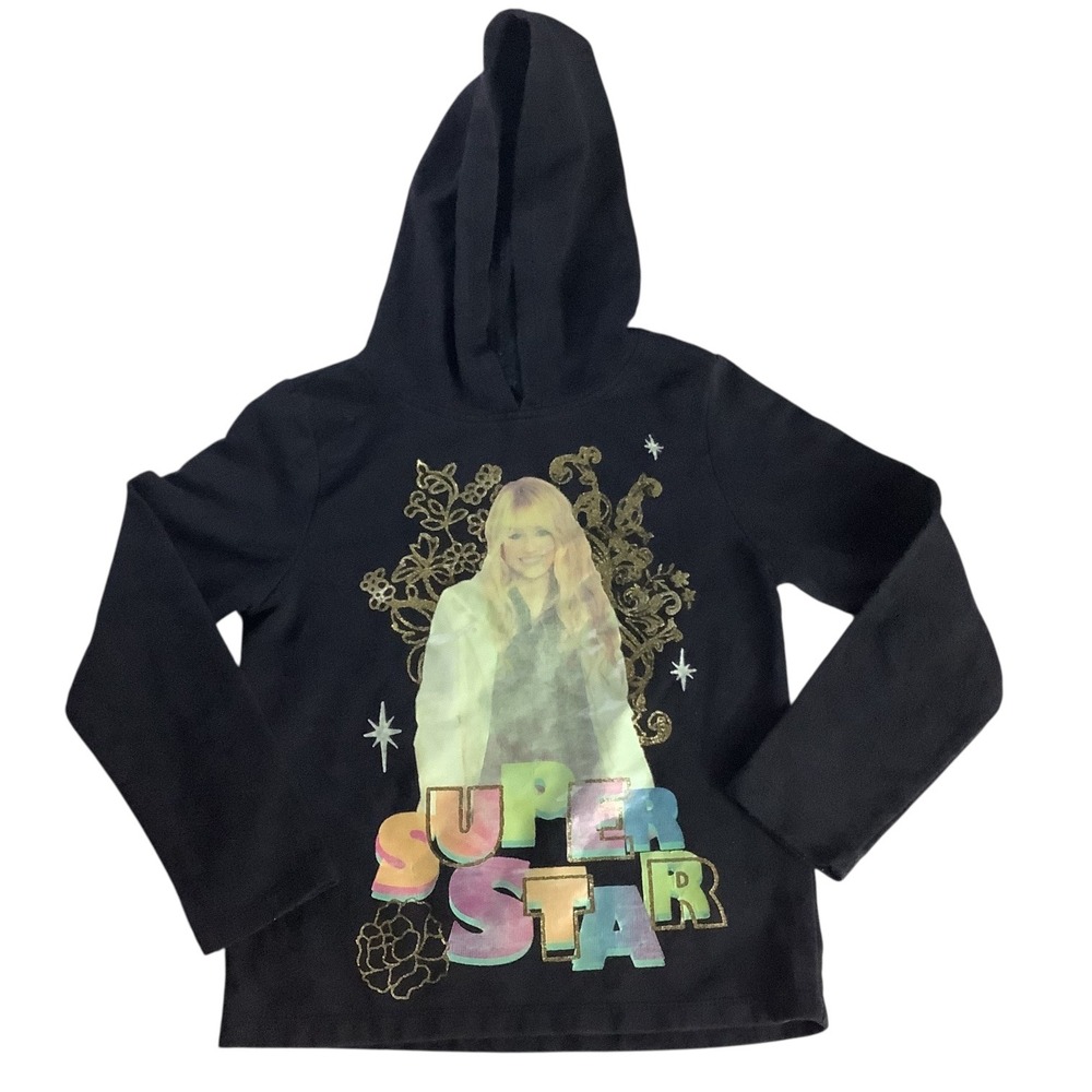 Disney Hannah Montana‎ Girls Superstar Hoodie Black Long Sleeve L 10/12 Gaphic